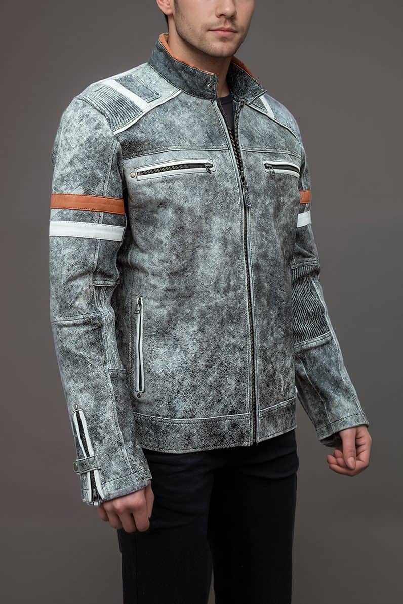 Retro Distressed Grey Leather Jacket