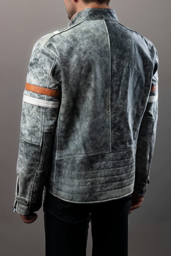 Retro Distressed Grey Leather Jacket - Image 4