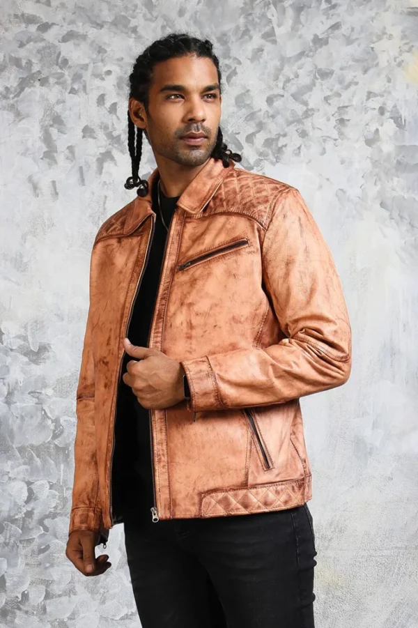 Men's Biker Tan Leather Jacket