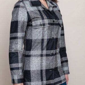 Women’s Black and White Plaid Shirt Jacket
