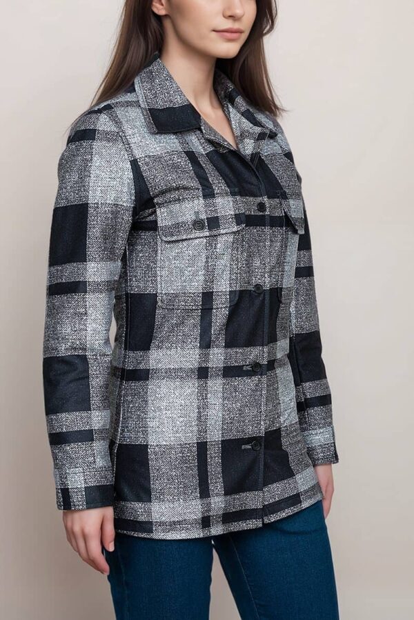 Women’s Black and White Plaid Shirt Jacket