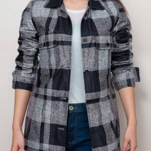 Women’s Black and White Plaid Shirt Jacket