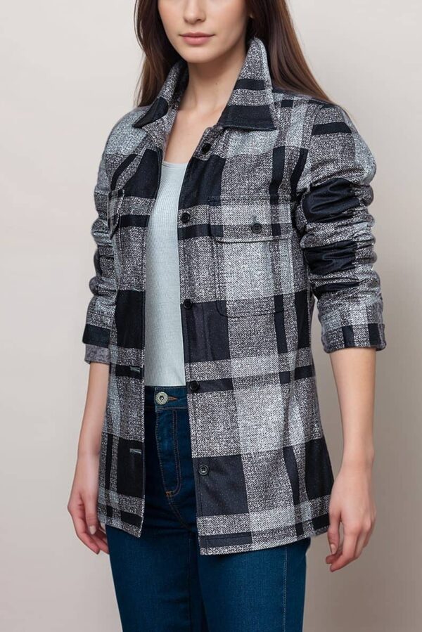 Women’s Black and White Plaid Shirt Jacket