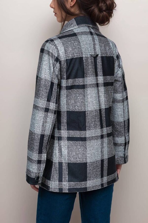 Women’s Black and White Plaid Shirt Jacket