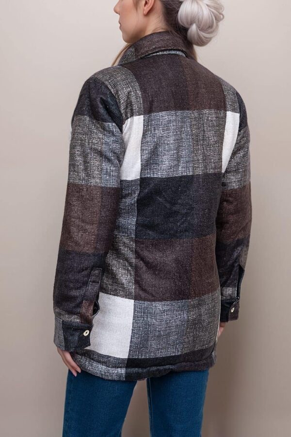 Women’s Brown and White Plaid Shirt Jacket