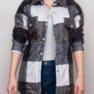 Women’s Brown and White Plaid Shirt Jacket