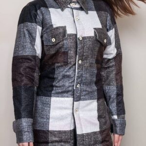 Women’s Brown and White Plaid Shirt Jacket