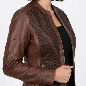 Women’s Checkerboard Brown Leather Jacket