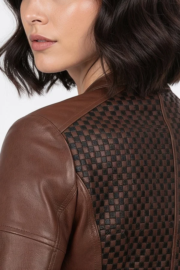 Women’s Checkerboard Brown Leather Jacket