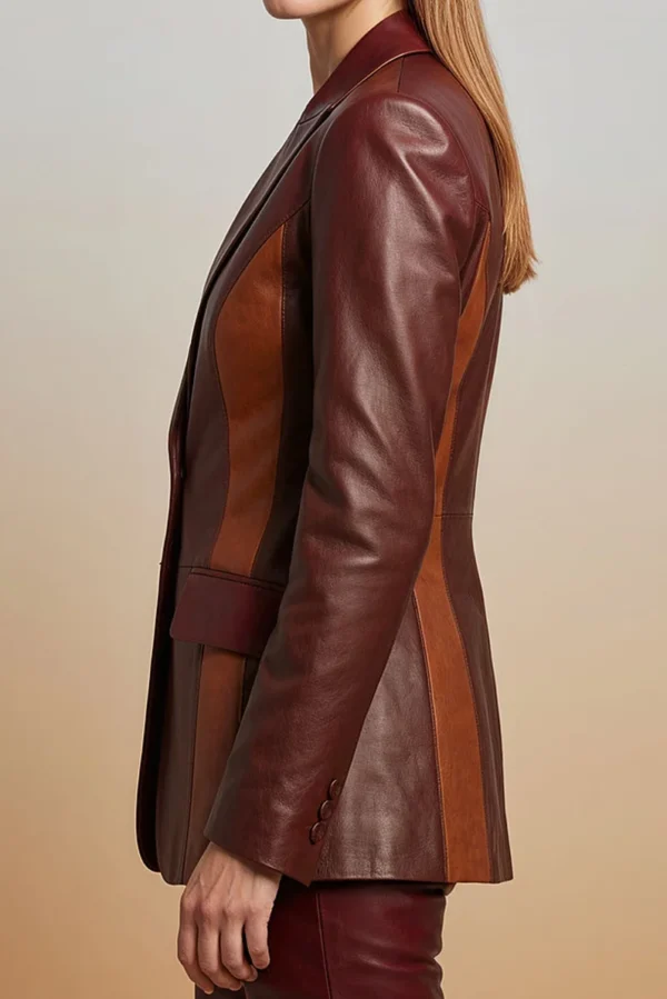 Women’s Burgundy Two Tone Lambskin Leather Blazer