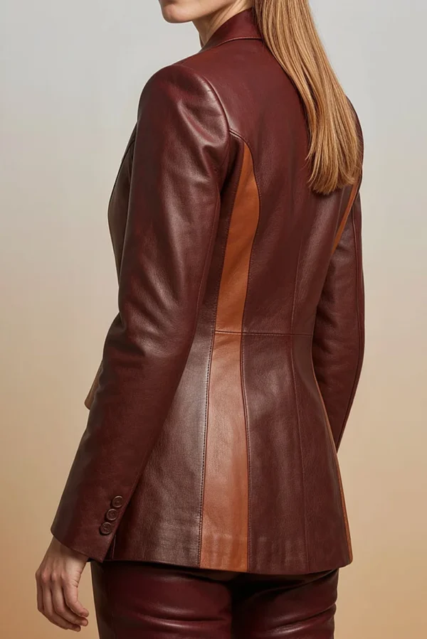 Women’s Burgundy Two Tone Lambskin Leather Blazer