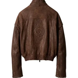 Distressed Vintage Leather Brown Bomber Jacket