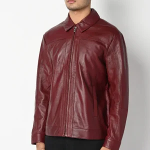 Mens Plain Red Leather Jacket