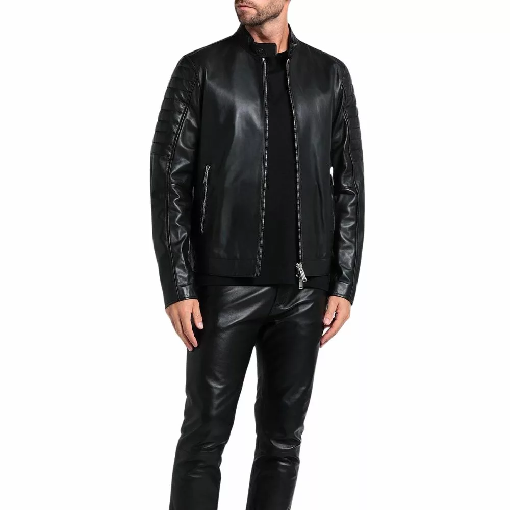 Black Quilted Leather Jacket Cafe Racer