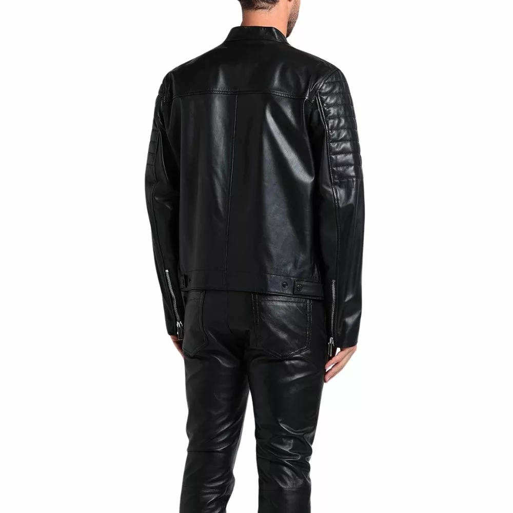 Black Quilted Leather Jacket Cafe Racer