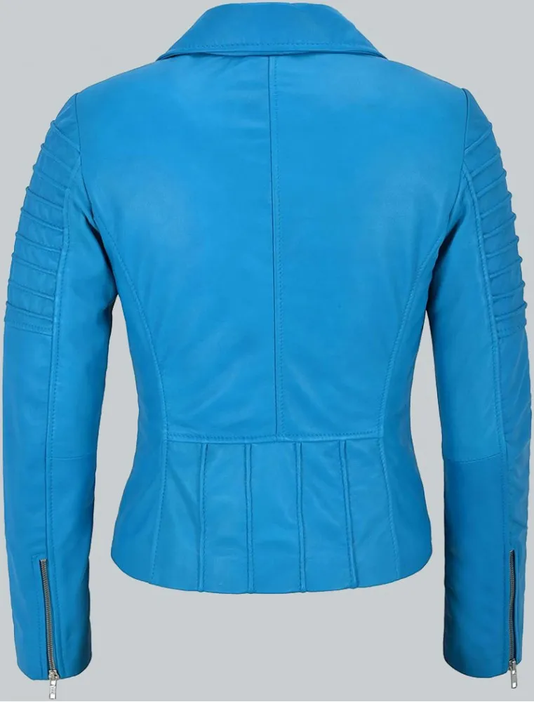 Fashion Designer Electric Blue Biker Style Jacket
