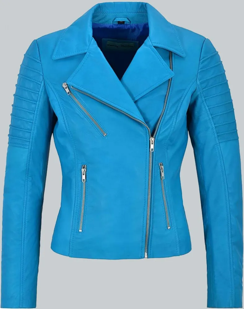 Fashion Designer Electric Blue Biker Style Jacket