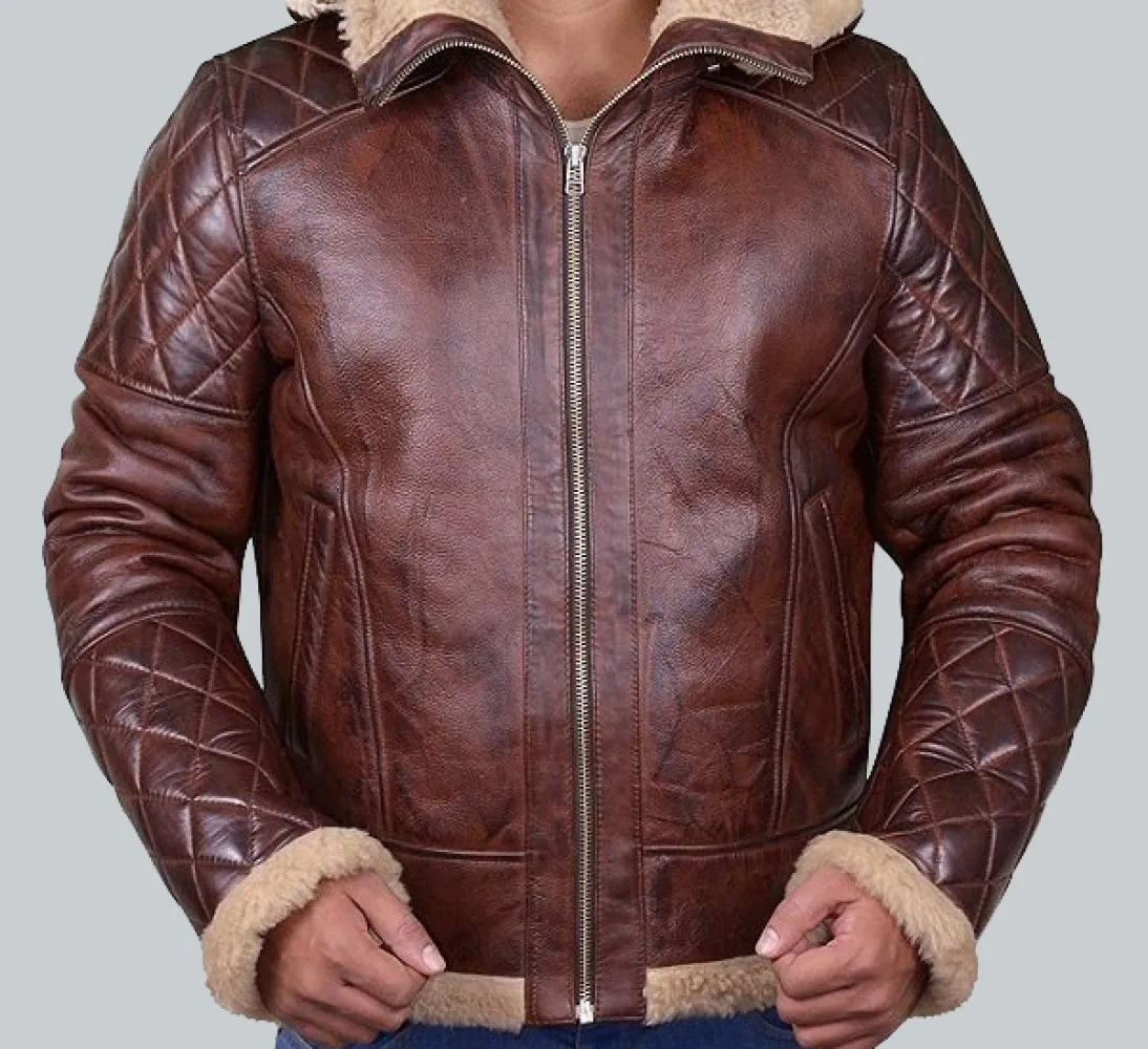 Diamond Quilted Bomber B3 Shearling Jacket