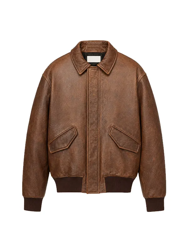 Men’s Vintage Brown Leather Bomber Jacket