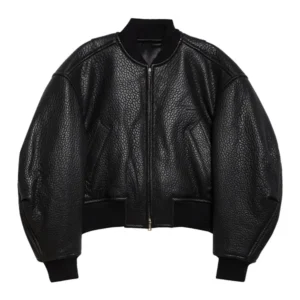 Women Primal Black Leather Crop Bomber Jacket