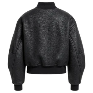 Women Primal Black Leather Crop Bomber Jacket