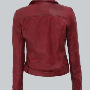 Elisa Womens Maroon Leather Motorcycle Jacket