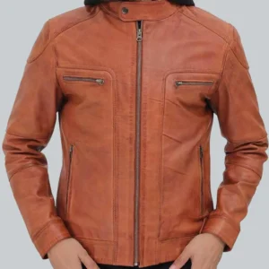 Edward Mens Tan Leather Jacket with Hood