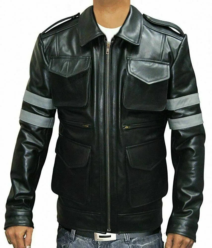 Resident Evil 6 Leon Leather Jacket Cosplay Costume Coat