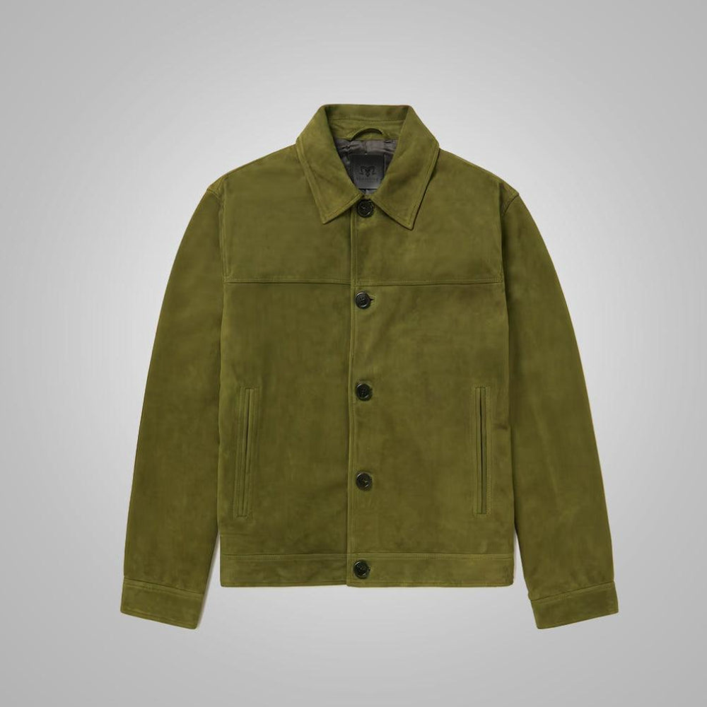 Men’s Green Real Suede Leather Trucker Jacket