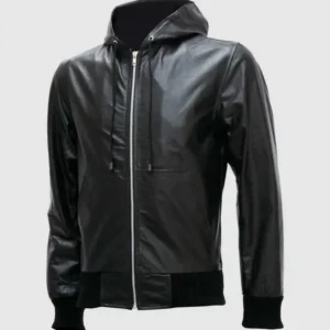 Black Leather Jacket with Hoodie