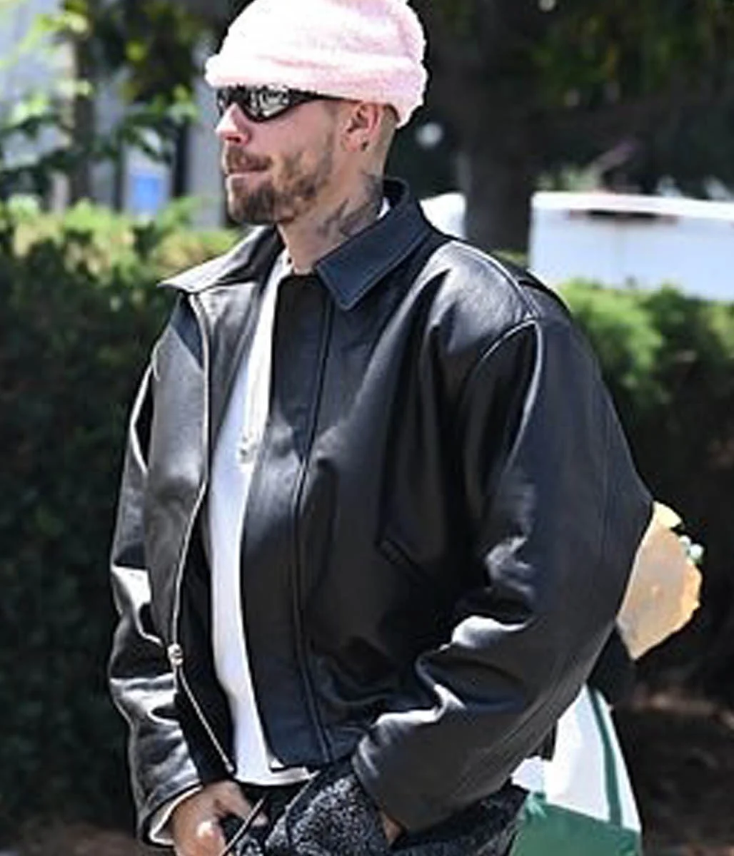 Justin Bieber Leather Bomber Jacket