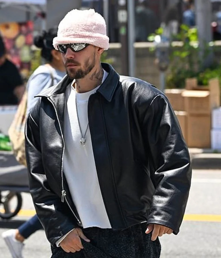Justin Bieber Leather Bomber Jacket