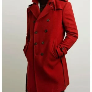 Men’s Double Breasted Red Belted Coat