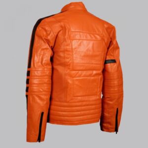Biker Style Orange Leather Jacket