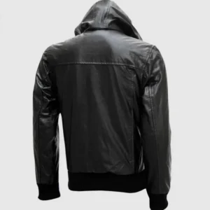 Black Leather Jacket with Hoodie