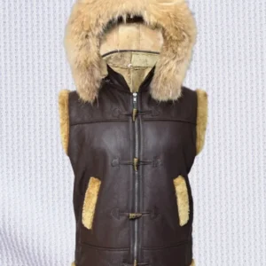 Men’s Hooded B3 Aviator Fur Shearling RAF Leather Vest