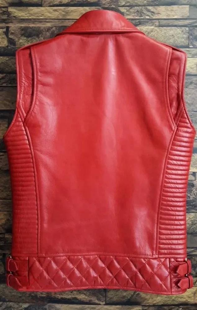 Men's Red Leather Biker Vest