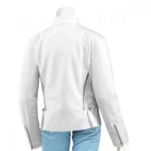 Women White Biker Leather Jacket